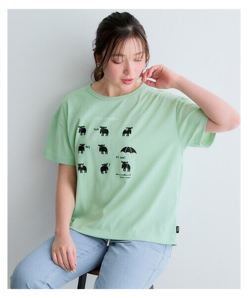 nissen（ニッセン）の「moz(モズ)なかよしエルクプリントゆるＴシャツ＜大きいサイズ有＞（Tシャツ/カットソー・レディース・杢グレー/チャコール/ペールグリーン・S/M/L/LL/3L/4L/5L）」の20枚目の写真