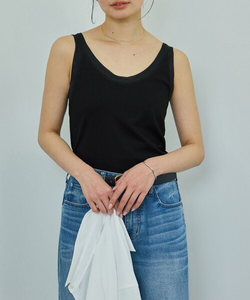 ROPE'（ロペ）の「【WEB・一部店舗限定】【接触冷感/UVカット】チュールコンビテレコタンクトップ（タンクトップ・レディース・ブラック/ホワイト/ピンク・F）」の4枚目の写真