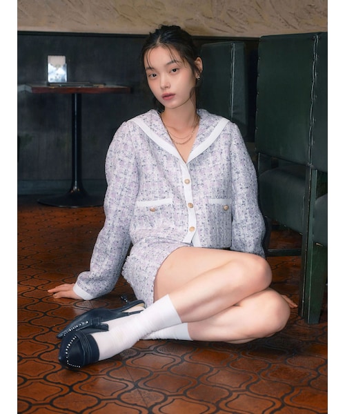 CALNAMUR（カルナムール）の「セーラーツイードジャケット（ノーカラージャケット・レディース・イエロー/パープル/クリア・F）」の20枚目の写真