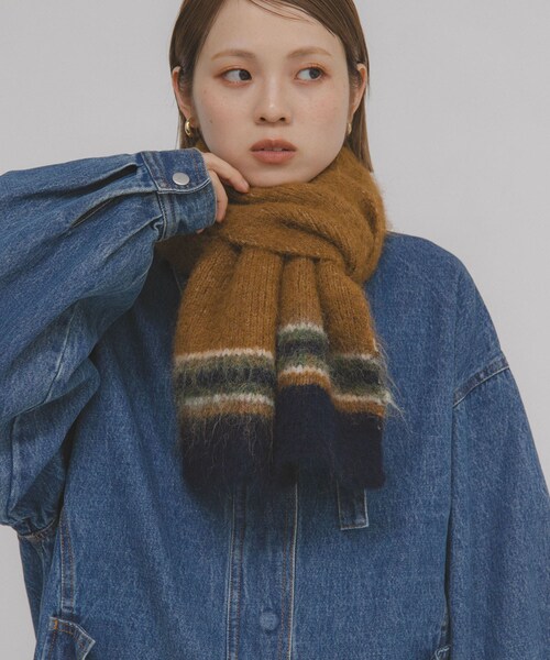 KBF（ケイビーエフ）の「エンドボーダーデザインマフラー（マフラー・レディース・GRAY/CAMEL/BLACK・One）」の2枚目の写真