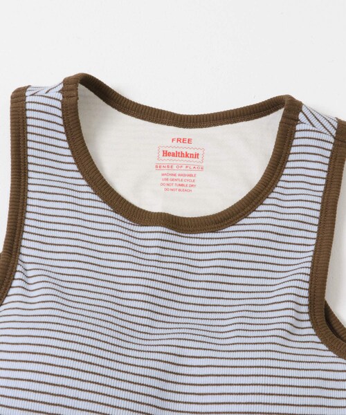 SENSE OF PLACE by URBAN RESEARCH（センスオブプレイスバイアーバンリサーチ）の「『別注』Healthknit×SENSE OF PLACE ボーダータンクトップ（タンクトップ・レディース・OF×NV×BE/SAX×BRN/LIME×BEG・One）」の20枚目の写真
