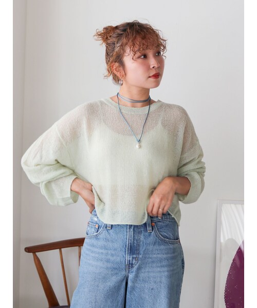 Ungrid（アングリッド）の「モヘヤ混シアーニット（ニット/セーター・レディース・ライトグレー/レッド/グリーン/ピスタチオ/ブラウン・F）」の11枚目の写真