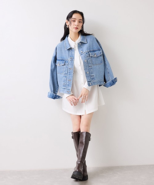 VIS（ビス）の「襟レース付きミニ丈シャツワンピ（シャツワンピース・レディース・ホワイト/サックス・F）」の6枚目の写真