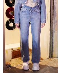 EVRIS | ウエストデザインストレートデニムパンツ【セットアップ着用可能】(デニムパンツ)