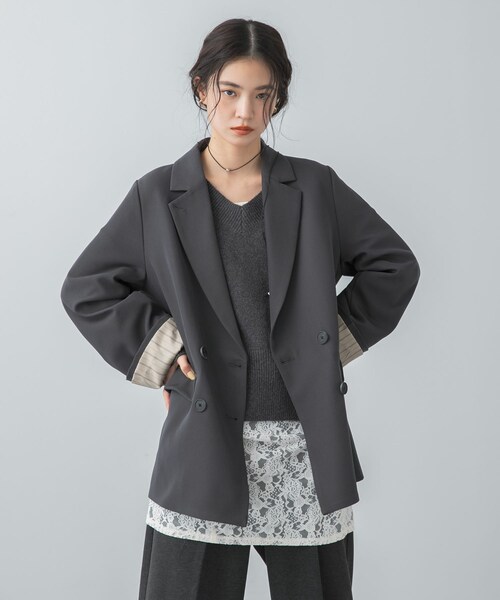 SENSE OF PLACE by URBAN RESEARCH（センスオブプレイスバイアーバンリサーチ）の「ワイドスリーブオーバージャケット（テーラードジャケット・レディース・CHARCOAL/IVORY/BEIGE・One）」の14枚目の写真