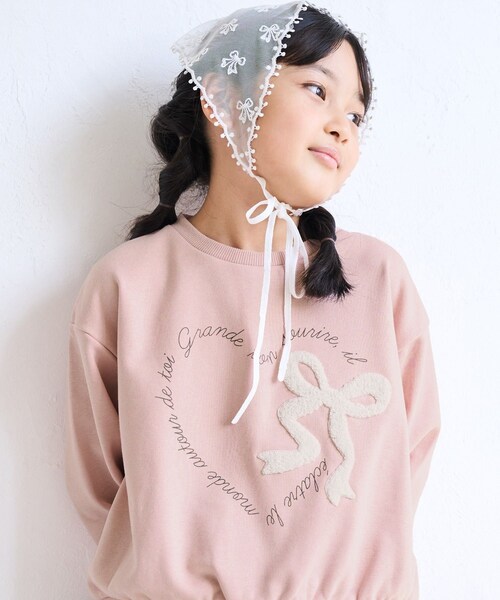 ROPE' PICNIC（ロペピクニック）の「【KIDS/キッズ】ハート リボーンモチーフ 裏毛プルオーバー（スウェット・キッズ・キナリ/ピンク・L/M/S）」の12枚目の写真