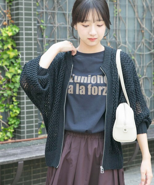 ITEMS URBANRESEARCH（アイテムズ アーバンリサーチ）の「メッシュジップニットカーディガン（ニット/セーター・レディース・BRN/GREGE/BLK・FREE）」の6枚目の写真