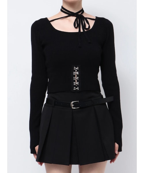 EMODA（エモダ）の「OPEN HOOK CHOKER KNIT（ニット/セーター・レディース・ホワイト/ブラック/カーキ・F）」の2枚目の写真