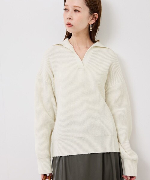 ROPE' PICNIC(ロペピクニック)の「スキッパーポロニットプルオーバー/イージーケア(ニット/セーター・レディース・グレー/オフホワイト/ダークグリーン/ネイビー・F)」の15枚目の写真