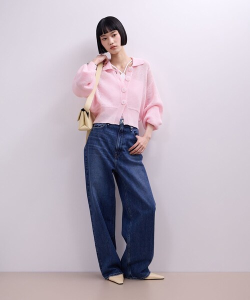 ADAM ET ROPE'(アダムエロペ)の「【WEB限定】ワイドリブヘムポロカーディガン(カーディガン/ボレロ・レディース・ネイビー/レッド系/ピンク・F)」の6枚目の写真