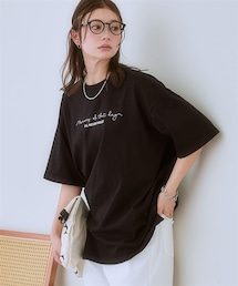 nissen | <大きいサイズ> 【ひんやりコットン】綿100%ゆるシルエットプリントTシャツ(接触冷感・UVカット)(Tシャツ/カットソー)