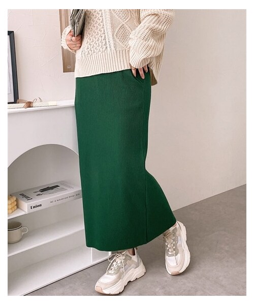 nissen（ニッセン）の「セルフカット　リブＩラインスカート（スカート・レディース・モカベージュ/黒/テラコッタ/マスタード/グリーン/ライトベージュ/ラベンダー・M/L/LL/S）」の18枚目の写真