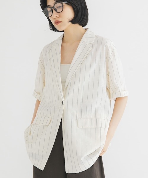 KBF（ケイビーエフ）の「BASICテーラードジャケット（テーラードジャケット・レディース・IVORY st/BLACK/NAVY st/BEIGE・One）」の5枚目の写真