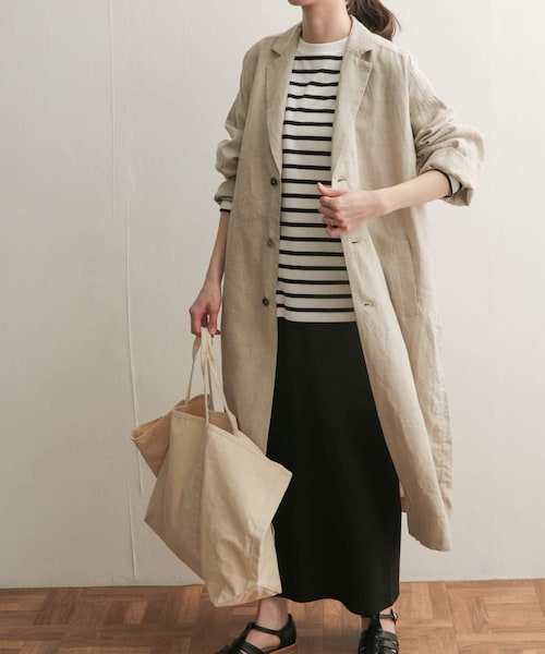 URBAN RESEARCH DOORS(アーバンリサーチドアーズ)の「リネンワイドチェスターコート(チェスターコート・レディース・NATURAL/BLUE・1)」の1枚目の写真