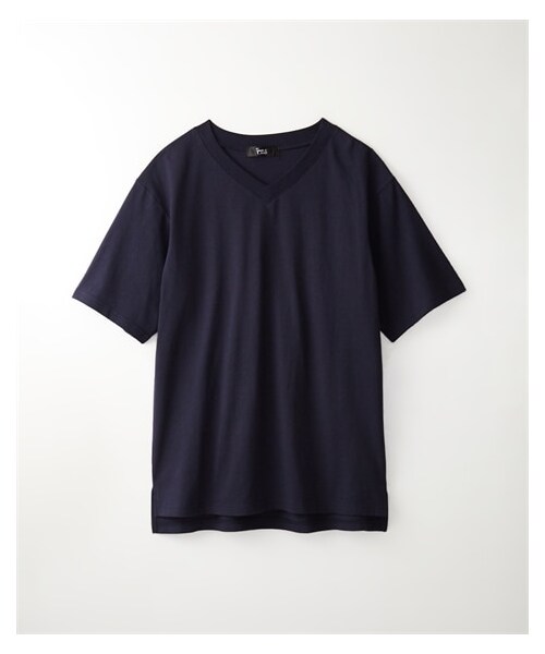 nissen（ニッセン）の「Vネック5分袖Tシャツ（Tシャツ/カットソー・レディース・黒/ネイビー/オフホワイト/グレイッシュモカ/モスカーキ/ロイヤルグリーン/スモークピンク/バーガンディ/アプリコット/ライムイエロー/グレイッシュブルー/ダークグリーン/ラズベリー・L/LL/3L/4L/5L/6L/8L/10L/S/M）」の7枚目の写真