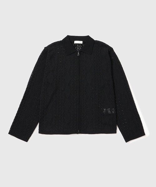 ADAM ET ROPE'（アダムエロペ）の「【AMOMENTO/アモーメント】CROCHET ZIP-UP CARDIGAN（カーディガン/ボレロ・メンズ・ブラック/ホワイト・L/M）」の4枚目の写真