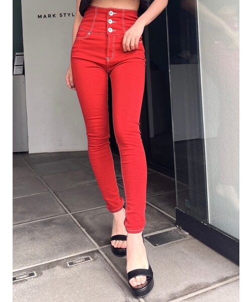 GYDA（ジェイダ）の「ハイウエストボタンカラーパンツ（その他パンツ・レディース・レッド/グリーン・F/XS/S/M）」の3枚目の写真