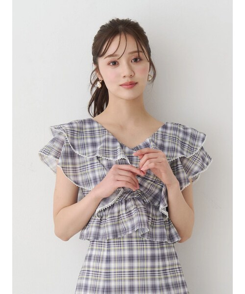 MERCURYDUO(マーキュリーデュオ)の「チェックプリントダブルラッフルブラウス(シャツ/ブラウス・レディース・レッド・F)」の20枚目の写真
