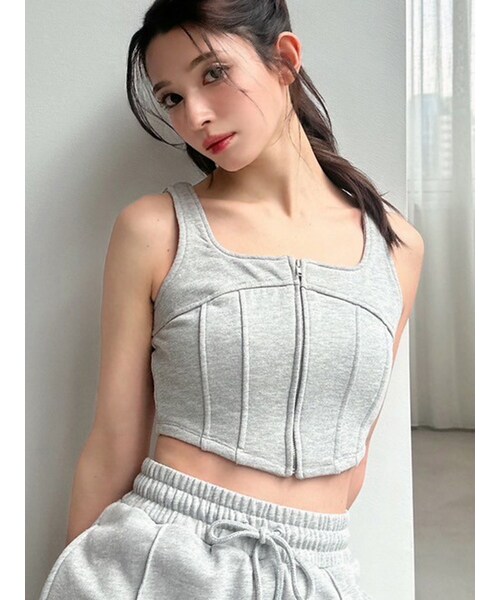 RESEXXY（リゼクシー）の「センターZIPコルセットトップス【セットアップ着用可能】（タンクトップ・レディース・ライトグレー/チャコールグレー/ブラック・F）」の9枚目の写真