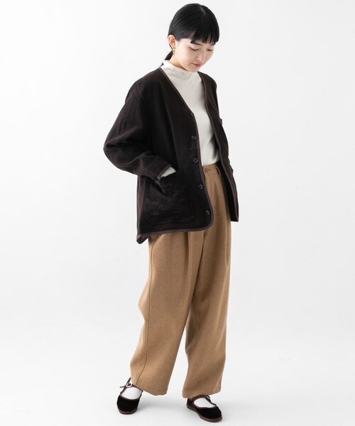 URBAN RESEARCH（アーバンリサーチ）の「WORK NOT WORK　ウールエンブロイダリーバーナージャケット（ノーカラージャケット・レディース・GRAY/D.BROWN・1/2）」の18枚目の写真