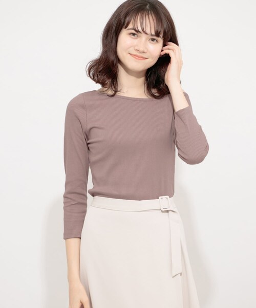 SENSE OF PLACE by URBAN RESEARCH（センスオブプレイスバイアーバンリサーチ）の「アシメネックリブトップ(7分袖)（Tシャツ/カットソー・レディース・BLACK/GREIGE/DUSTY PINK・FREE）」の3枚目の写真