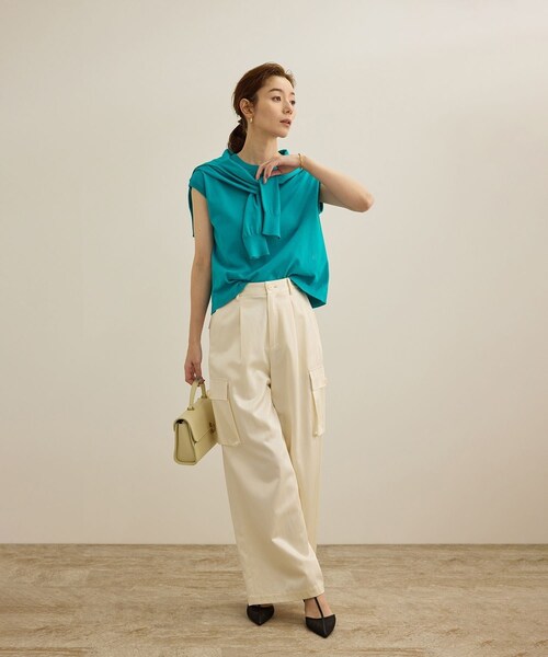 ROPE'(ロペ)の「【洗える】オーガニックコットンハイゲージフレンチスリーブニット(ニット/セーター・レディース・ホワイト/ネイビー/ターコイズ・F)」の13枚目の写真