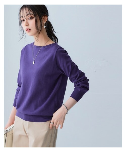 nissen（ニッセン）の「洗えるＵＶカット綿１００％ボートネックニット＜大きいサイズ有＞（ニット/セーター・レディース・黒/杢グレー/オフホワイト/グレージュ/アイスブルー杢/ライムイエロー/モーブグリーン/チャコールグレー杢/パープル/オーキッドピンク/ソフトライム・S/M/L/LL/3L/4L/5L/6L/8L/10L）」の15枚目の写真