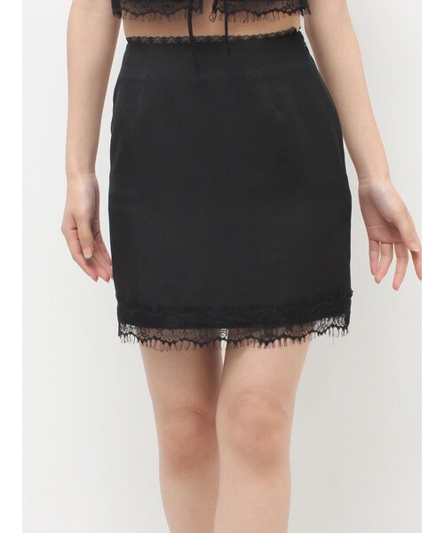 EVRIS（エヴリス）の「レースコンビミニスカート【セットアップ着用可能】（スカート・レディース・ブラック/ブラウン/ミックス・S/M）」の2枚目の写真