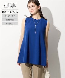 slattgir | 高身長 ふくれジャガードノースリーブフレアトップス(イージーケア・接触冷感・UVカット)(トールサイズ)(Tシャツ/カットソー)