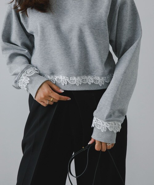 URBAN RESEARCH ROSSO（アーバンリサーチロッソ）の「F by ROSSO　レース付きダンボールスウェット（スウェット・レディース・GRAY/BLACK・FREE）」の11枚目の写真
