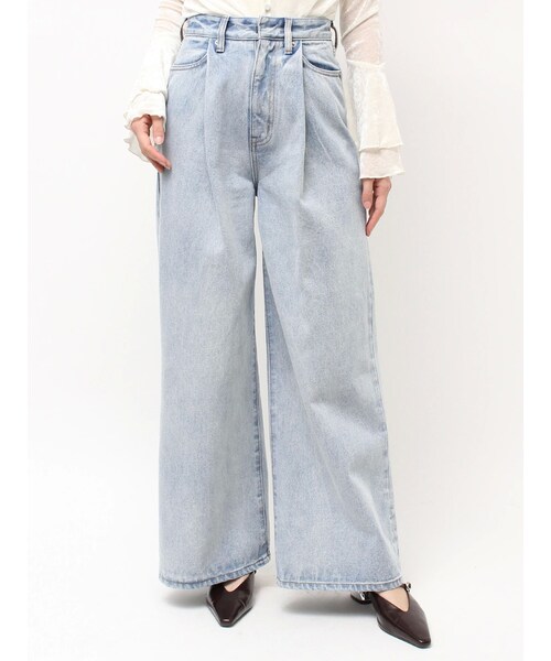 LAGUNAMOON（ラグナムーン）の「タックデニムワイドパンツ（デニムパンツ・レディース・ブラック/アイスブルー・S/M）」の7枚目の写真