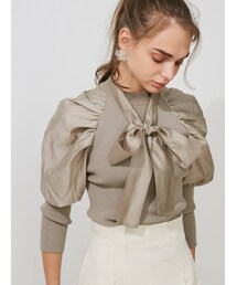 MERCURYDUO | ボウタイ付き異素材バルーンスリーブニット(ニット/セーター)