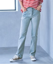 nissen | 大きいサイズ（吸汗速乾）ストレッチライトオンスデニムストレートパンツ（ゆったり太もも）（股下６８ｃｍ）(スウェットパンツ)