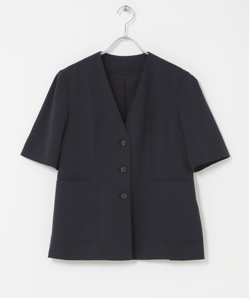 URBAN RESEARCH ROSSO（アーバンリサーチロッソ）の「クールタッチ 防シワ ハーフスリーブジャケット（ノーカラージャケット・レディース・GREIGE/DARK NAVY・Free）」の6枚目の写真