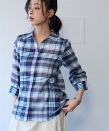 nissen | ＜大きいサイズ＞シワ加工７分袖お気軽レギュラーシャツ(シャツ/ブラウス)