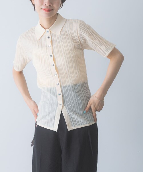 ELENDEEK　SHEER PLEATS KNIT TOP