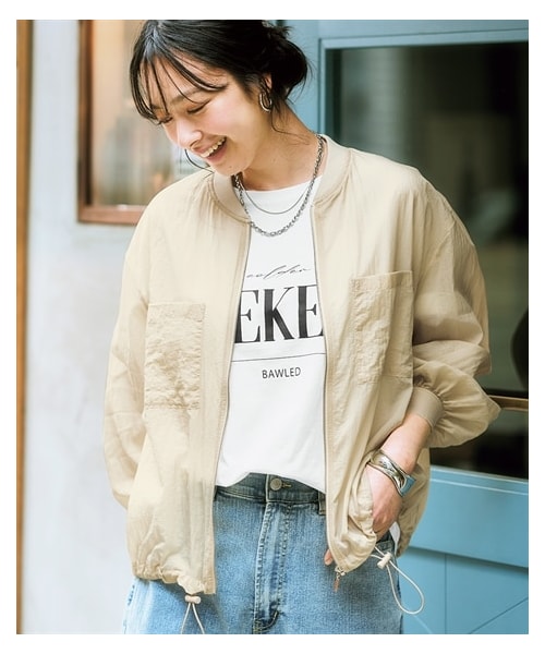 nissen（ニッセン）の「ダブルポケットボリューム袖シアーブルゾン＜大きいサイズ有＞（ジャケット/アウター・レディース・グリーン/オフホワイト/黒/ベージュ・S/M/L/LL/3L/4L/5L/6L）」の6枚目の写真