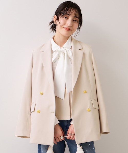 VIS（ビス）の「【美easy】コンフォート金ボタンジャケット/イージーケア・UVケア・セットアップ対応（テーラードジャケット・レディース・グレー/ベージュ/ライトグリーン/ネイビー・L/M/S）」の16枚目の写真