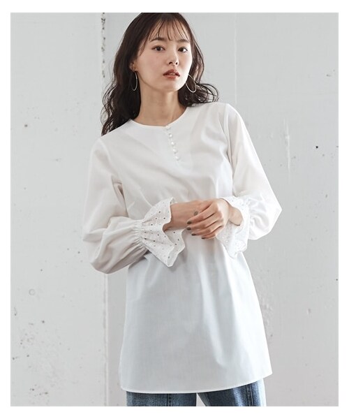 nissen（ニッセン）の「大きいサイズキャンディスリーブデザインブラウスチュニック（シャツ/ブラウス・レディース・カーキ/グリーンブラック/オフホワイト・L/LL/3L/4L/5L/6L/8L/10L）」の3枚目の写真