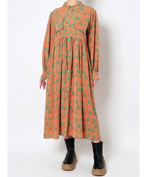 merry jenny（メリージェニー）の「2トーンフラワーシャツワンピース（シャツワンピース・レディース・ブラック/グリーン・F）」の3枚目の写真