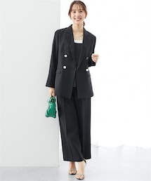 7days Life Styling | 【レディーススーツ】ドビー素材オールインワン風３点セットアップスーツ（ダブルブレストジャケット＋キャミソール＋セミワイドパンツ）＜大きいサイズ有＞(スーツセット)