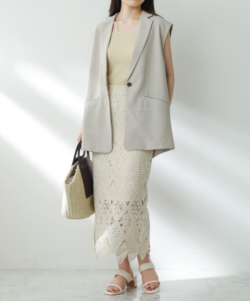 SENSE OF PLACE by URBAN RESEARCH（センスオブプレイスバイアーバンリサーチ）の「クロシェナロースカート（スカート・レディース・IVORY/BRICK/CHARCOAL・S/M）」の9枚目の写真