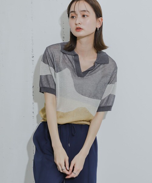 SENSE OF PLACE by URBAN RESEARCH（センスオブプレイスバイアーバンリサーチ）の「ニュアンスジャガードシアーセーター（Tシャツ/カットソー・レディース・GRAY/BLUE/YELLOW・one）」の17枚目の写真