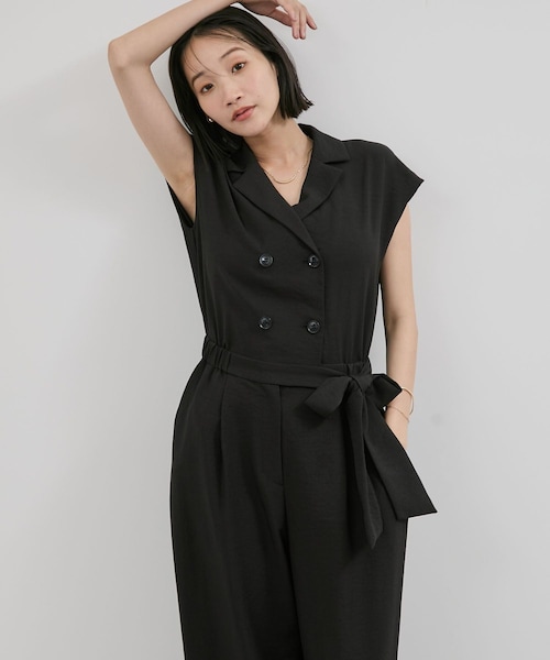 VIS（ビス）の「エアタン加工リラックスロンパース（サロペット/オーバーオール・レディース・ブラック/ベージュ系・F）」の10枚目の写真