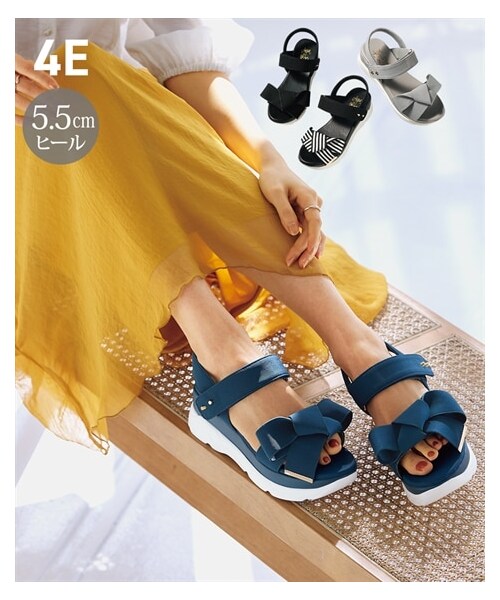 nissen（ニッセン）の「【ゆったり幅広】リボンモチーフスポーツサンダル（低反発中敷）（ワイズ４Ｅ）（サンダル・メンズ・黒/ベージュ/ストライプ/アイスグレー/デニムブルー・M=23.0~23.5cm/4E/L=24.0~24.5cm/4E/LL=25.0~25.5cm/4E/3L=26.0~26.5cm/4E）」の5枚目の写真