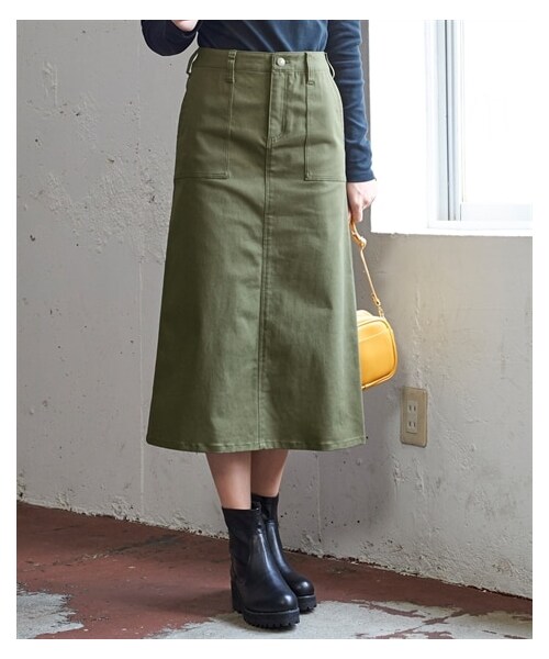nissen（ニッセン）の「大きいサイズ すごのびストレッチツイルベイカーデザインミディー丈スカート（ゆったりヒップ）（スカート・レディース・ビターキャラメル/キナリ/グレイッシュカーキ/黒/ミストモカ・73/76/80/84/88/92/96/98/106/114/122）」の14枚目の写真