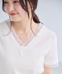 VIS | レーストリムVネックTシャツ/汗ジミ加工(Tシャツ/カットソー)