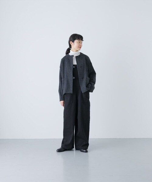かぐれ(カグレ)の「ウールクルーネックジャケット(ノーカラージャケット・レディース・BLACK/CHARCOAL・Free)」の21枚目の写真