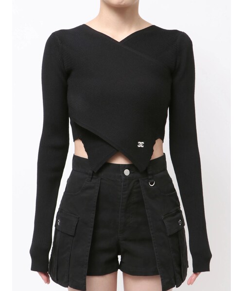 EMODA（エモダ）の「WIDE CROSS CROPPED KNIT（ニット/セーター・レディース・アイボリー/グレー/ブラック/ライム・F）」の4枚目の写真