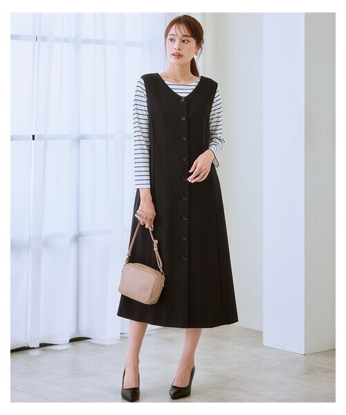 nissen（ニッセン）の「【レディーススーツ】セットアップ対応洗えるウール調ストレッチ３WAYジレワンピース（上下別売）（フォーマルスーツ/小物・レディース・ブラウン系チェック/黒/グレージュ・S/M/L/LL/3L/4L/5L/6L/8L）」の12枚目の写真